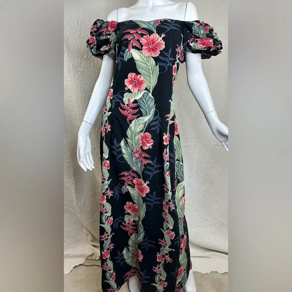 Vintage T&L Muumuu Factory Hawaii Floral Puff Sleeve Maxi Dress - Picture 13 of 16